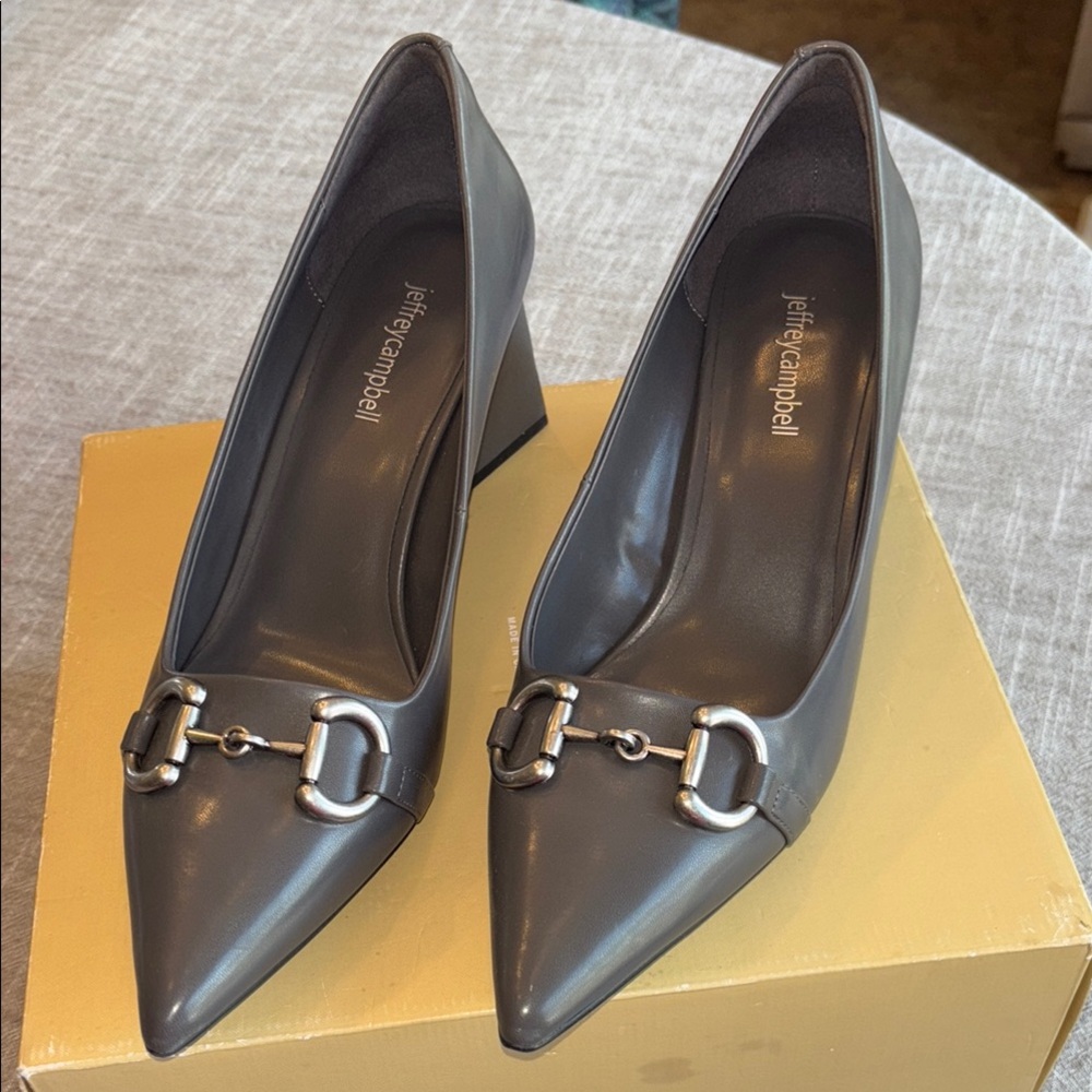 Jeffrey Campbell Gray Pointed Toe Horsebit Pumps